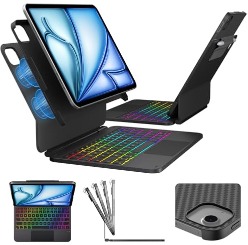 typecase Edge+ Keyboard Case for iPad Air 11/10.9, Portrait & Tablet Modes | Detachable Back Case, Floating Magnetic Stand, Click-Anywhere Trackpad, 11-Color Backlight; for Air 11 M4-M2/Air 5-4, Black