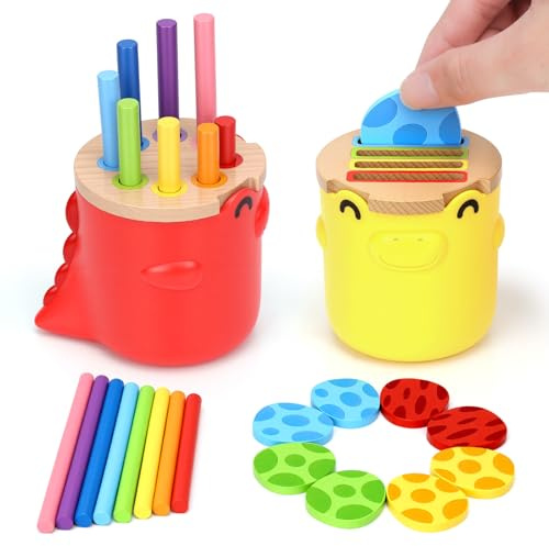 Toys for 1 2 3 Year Old Kids,Montessori Toys Wooden Sorting & Stacking Cups | Gifts for 1-4 Year Old Boys Girls Learning Fine Motor Skills Educational Travel Toys for Toddler