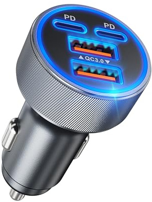 93W Cigarette Lighter Adapter,3-Ports Mini PD/QC USB C Fast Car Charger Adapter,Multiport Flush Fit 12V Car USB Socket Compatible with iPhone 17/16/15, Galaxy S25/S4,Android, Laptops