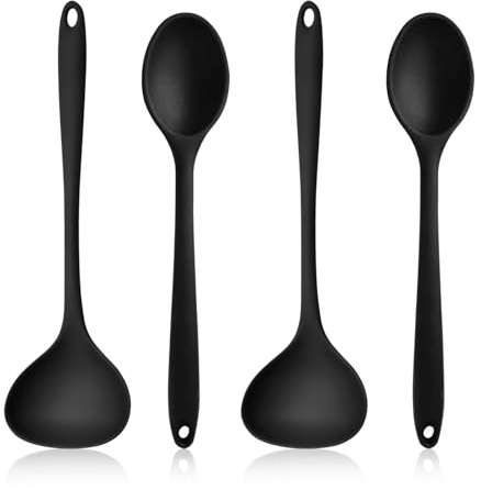 4 Stück Langstielige Suppenkelle Schöpfer Silikon Set, Schöpfkelle Schöpflöffel Set, Suppenkelle Kochlöffel Set, Schöpflöffel Groß für Kochen Rühren Camping Küche, spülmaschinengeeignet ﻿
