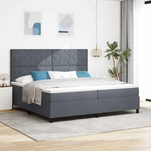 Yunovire Boxspringbett mit Matratze, Dunkelgrau 200x200 cm, Stoffbezug, verstellbares Kopfteil, Massivholzrahmen, modernes Schlafzimmermöbel für 2 Personen