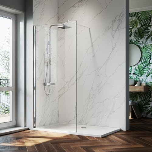 ZANOFIRA 1200mm Walk in Shower Enclosure Screen Panel 8mm Easy Clean Glass Safety Tempered Glass Panel for Wet Room Bathroom Shower Cubicle with Stainless Steel Support Bar
