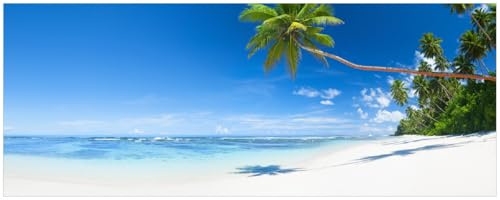 Wallario Memoboard aus Glas mit Motiv, Magnet-Tafel in 32 x 80 cm in Premium Qualität Weißer Sandstrand am Meer - EIN Traum unter Palmen