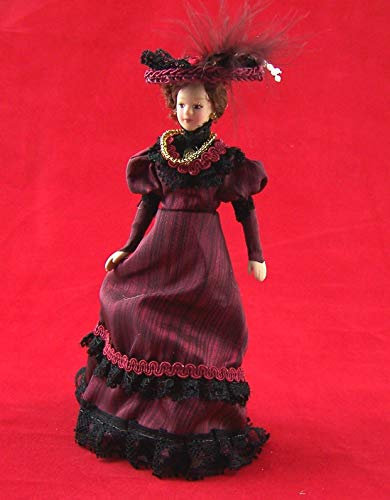 CREAL SàRL Dame Lady mit Hut elegant Puppe für die Puppenstube Miniatur 1:12