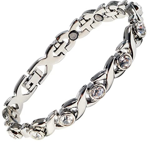 MnB Magnetic Bracelets Titanium Magnetic Bracelet with a Silver Finish With Crystals