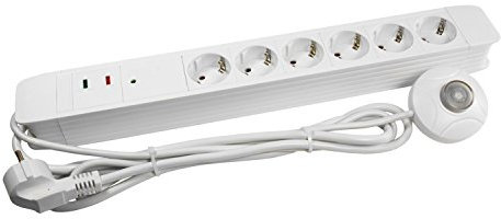 Arcas 92700006 - Steckdosenleiste 6 fach mit Fußschalter und Kinderschutz, Kabellänge ca. 1,5 m, Farbe weiß, Anschlussleistung 3680 Watt, Spannung 230 Volt, Netzstecker Typ F: 2 polig