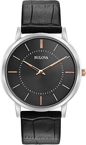 Bulova Ultra Slim 98A167 - Herren Designer-Armbanduhr - Armband aus Leder - Schwarz