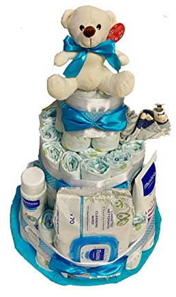 Tarta de Pañales Personalizable Regalos para Bebés Recién Nacidos Niño Niña Cesta de Regalo Canastilla Pack Higiene Bebé Pañales Talla 2 Accesorios para Bebé Regalos Mamás