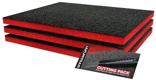 Shadow Foam Starter Kit 3pcs | Tool Box Foam Inserts - Foam Sheet 40x32cm Tool Box Organisation DIY & Tool Storage Systems (Red, 30mm)