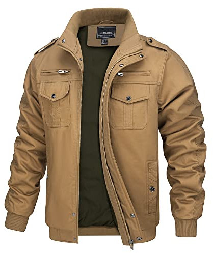 MAGCOMSEN Jacke Herren Übergangsjacke Militär Fliegerjacke Männer Pilotenjacke Outdoor Winterjacke mit Stehkragen, Khaki M