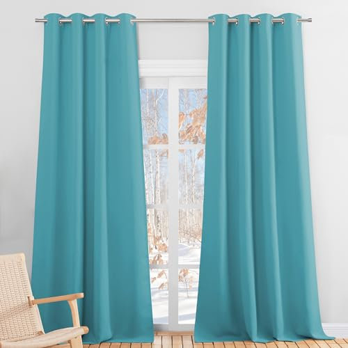 PONY DANCE Verdunkelungsvorhang Kinderzimmer Verdunkelnde Gardinen mit Ösen 2er Set Thermovorhang gegen Hitze Wärmeisolierende Vorhänge Blickdicht, Hellblau, H 260 x B 140 cm