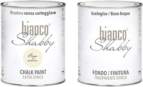 CHALK PAINT Beige Sabbia & FINITURA - Pittura Shabby Chic EXTRA OPACA (1 litro) + Finitura Trasparente Opaco (1 litro)