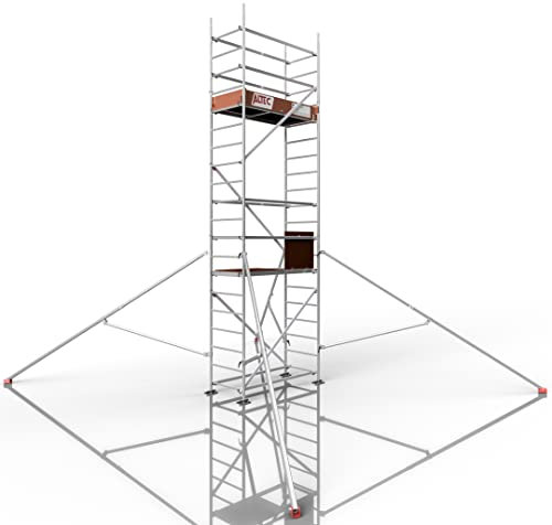 ALTEC Rollfix® 2.0 600 | 6m Arbeitshöhe | hvst. Fußplatten | Dreieckausleger | Made in Germany | TÜV | belastbar 200kg/m² | Norm - DIN EN 1004-1 | Modulares Arbeitsgerüst | Alu-Gerüst