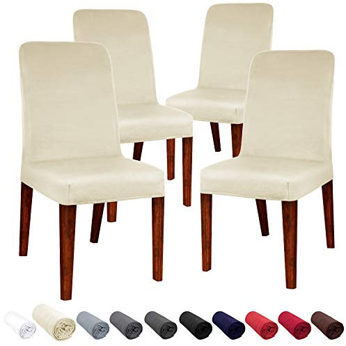 JARITTO Coprisedie con Schienale Sala da Pranzo Elasticizzato Fodere Sedie Moderno Copertura Protettiva della Sedia Lavabile Rimovibile per Hotel Ristorante Festa di Nozze 4 Pezzi (Crema)