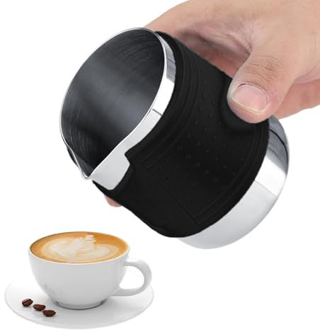 HERCHR Small Milk Frothing Pitcher, 12OZ / 350ML Stainless Steel Milk Jug Frothing Cup Pitcher Espresso Milk Steamer Espresso Machine Accessories for Making Latte Art, Cappuccino(Black)