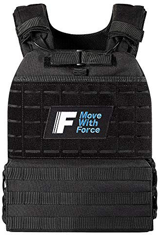 Force Fitness - Weighted Vest - Ultra-durable and Adjustable Straps - Includes Steel Weight Plates, Improves Workouts from Home or Gym (10kg, Black)