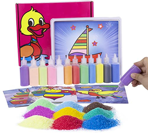 Berry President 12 Packungen Sandmalkarten Art Kids Coloring DIY Paper Craft Kit mit 12 Flaschen Farbsand für Kinder (Rot)