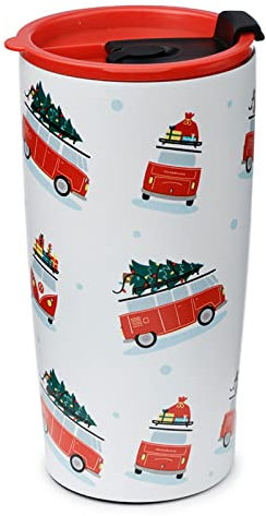 Puckator Christmas Volkswagen VW T1 Camper Surf Adventure Reusable Stainless Hot & Cold Thermal Insulated Food & Drink Cup 500ml - Thermos Travel Mug - Tumbler with Straw and Lid Insulated Bubba Cup