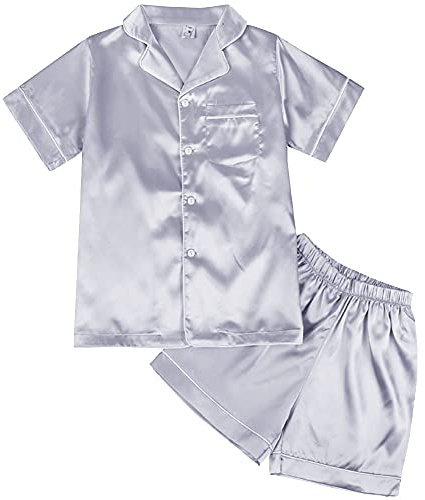 amropi Ensemble Pyjama De Famille Pyjamas en Soie Vêtement de Nuit Ensembles pour Femme Enfant Blanc-2,9-10 Ans