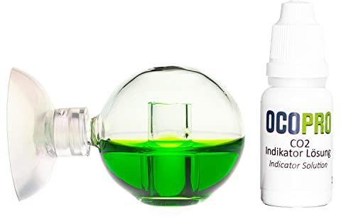 OCOPRO Echtglas CO2 Langzeittest mit u. ohne Indikatorlösung für Aquarien (Kugel-Design, mit 18ml Indikatorlösung)