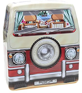 POWERHAUS24 Blechdose mit Retro Camper Motiv, Geschenk, Aufbewahrung, Deko, ohne scharfe Kanten, lebensmittelecht, ca. 17,5 cm x 20 cm, 2 Rezepte inklusive