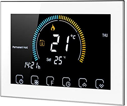 Kavolet Thermostat programmable intelligent, pour chaudière eau/gaz, avec indice UV/affichage humidité/fonction de verrouillage, contrôle APP vocale, LCD rétro-éclairé, compatible avec Echo Google