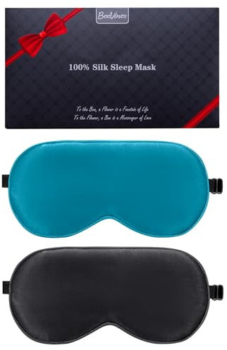 BeeVines Seiden Schlafmaske für Seitenschläfer, 2er-Pack 100% Reine Natürliche Maulbeerseide Augenmaske für Herren & Frauen, 100% Lichtblockierende Schlafmaske mit Verstellbares Gummiband für Reisen