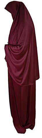 Yaqeen zweiteiliges Gebetsset, Khimar und Maxirock, lycra, muslimisches Gebetskleid, Einheitsgröße, weinrot