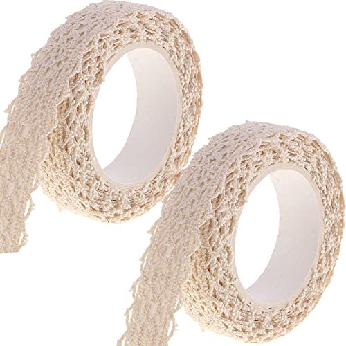 2 Rolls Spitzenband Selbstklebende, Vintage Spitze Bänder zum Basteln Spitze Dekoband Lochstickerei Spitzen-Tape Für Hochzeit Tischdeko DIY Geschenkband Bordüre Scrapbook (Braun)