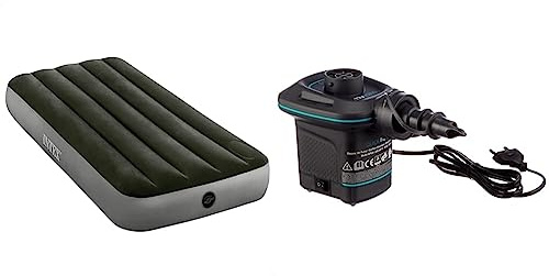 Intex - 64760 - Matelas Gonflable Downy - 1 Pers + Gonfleur A Pied Intégré & 66640 - Gonfleur Electrique 220-240 Volts