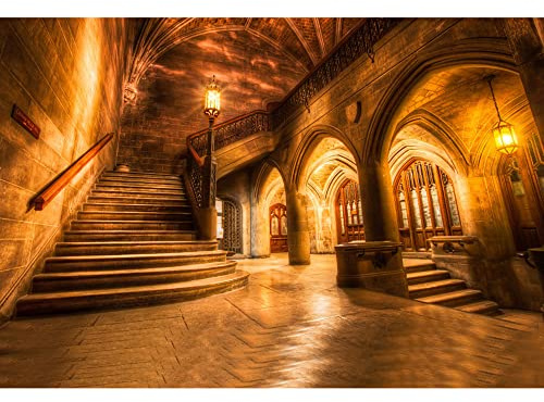 Aoihrraan 2,7x1,8m Retro Schloss Innenraum Hintergrund Weinlese Torbogen Säulen Alt Treppe Europäisch Golden Kirche Fotografie Reise Urlaub Geburtstag Hochzeit Liebhaber Porträt Fotostudio Vinyltapete