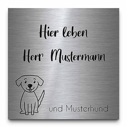 Individuelles Türschild mit Gravur aus Edelstahl - wetterfestes Namensschild Briefkastenschild Klingelschild selbstklebend oder blank - Riesige Motiv & Größen Auswahl - Familienschild Willkommenschild