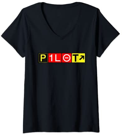 Damen Pilot T-Shirt Runway Schilder T-Shirt mit V-Ausschnitt