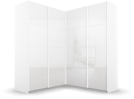 Rauch Möbel Quadra Schrank Eckschrank Schwebetürenschrank, Weiß, 4-trg., inkl. 2 Kleiderstangen, 12 Einlegeböden, BxHxT 181x210x187 cm