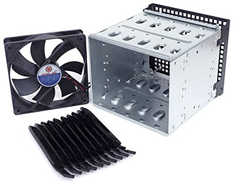 SWILDER Storage Expansion Hard Drive Cage DIY Hard Drive Disk Cage 5.25 Inch to 5X 3.5Inch Bracket with 12cm Fan