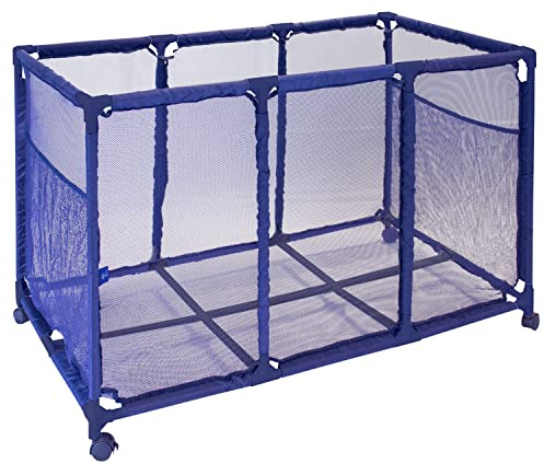 Pool Bins Pool Noodles Holder, Toys, Floats, Balls and Floats Equipment Mesh Rolling Storage Organizer Bin, Kids Height, Large (25 L x 43 W x 28 H), Blue