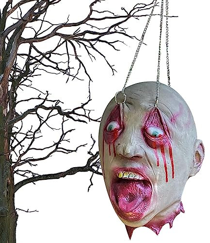 Fukamou Halloween Zombie Head Aus Latexmaterial | Horror Hängender Abgetrennter Kopf | Für Halloween-Dekoration | Spukhaus-Requisiten