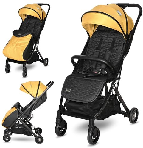 Lorelli Kinderwagen Myla, Buggy klein zusammenklappbar, nur 7 kg, kompakter Sportsitz bis 15kg, geeignet für Flugreisen, Baby Reisebuggy, gelb