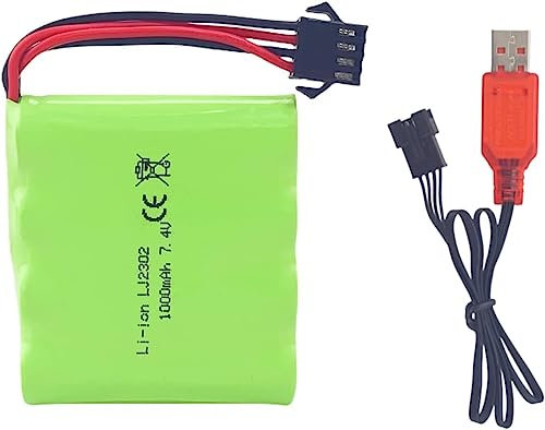 YUNIQUE GREEN-CLEAN-POWER - Batterie Rechargeable 7.4V 1000mAh SM-4P pour RC DE36W DE65 | Connecteur SM-4P, Recharge USB Facile | Longue Durée de Vie, Design Compact, Vert