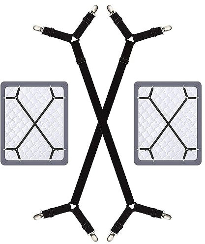 Elastici Ferma Lenzuola, Bretelle per Lenzuola, 2 Pezzi Clip Lenzuola Regolabili, 3-Modi Triangolo Cinghie Lenzuolo con Clip in Metallo per Angoli Lenzuola,coprimaterassi, Letto o Divano