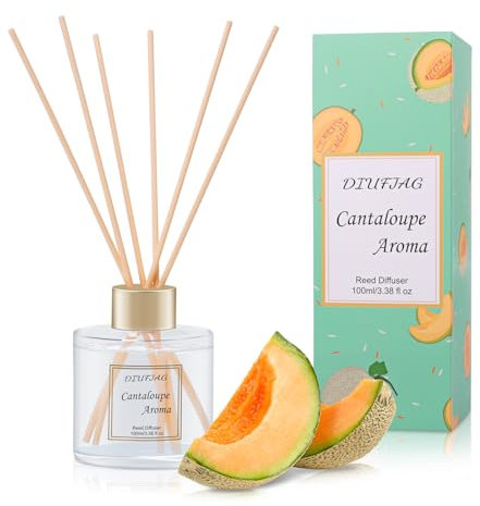 Raumduft Diffuser Mit 6 Duftstäbchen 100ml - Kantalupe,Aromatherapie Diffusor,Natürlich,Langanhaltend,Home Duft Reed Diffusor Lufterfrischer für Schlafzimmer Büro Badezimmer Regal Dekor