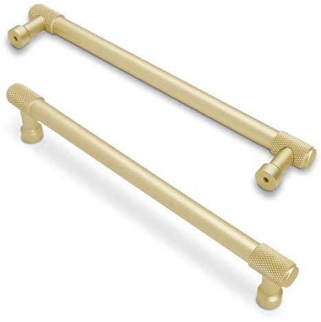 POVEFONK 10 Pack 7Inch(177mm) Brushed Brass Kitchen Cabinet Handles Knurled Cabinet Pulls Gold Drawer Pulls Kitchen Hardware