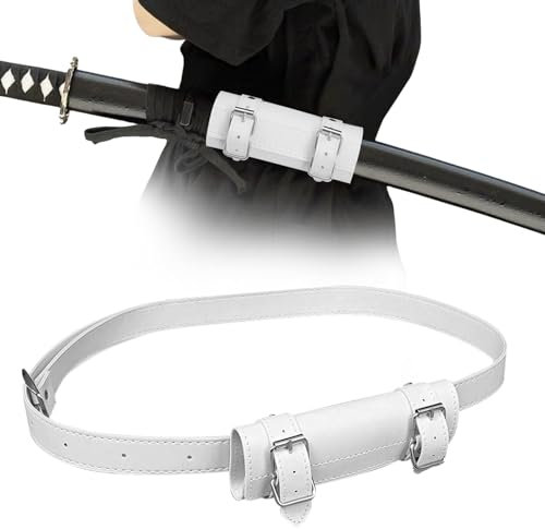 HOMURY Katana Schwerthalter mit Gürtel: 105cm Katana Gürtel, Schwertgürtel aus PU, Bequemes Tragen, für Nachstellungen, Cosplay und Samurai, Enthusiasten, Weiß