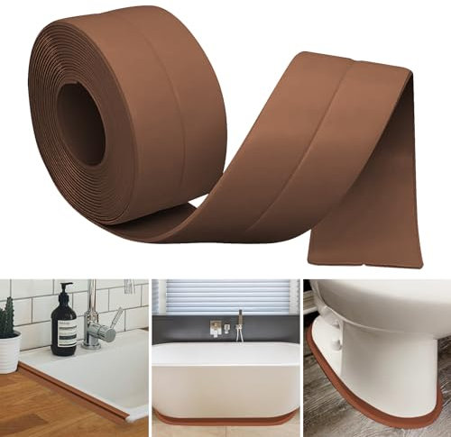 5m Weichsockelleiste Selbstklebend, Abschlussleiste Selbstklebend für Küche und Badezimmer, Weich Sockelleisten Selbstklebende aus PVC, Winkelleiste Selbstklebend, Fugendichtungsband (Braun)