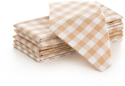 GAMUSI Servietten Vichy Kariert, 6 Stück, Baumwolle, strapazierfähig, für Veranstaltungen, Partys, Feiern, Partys, Gastgewerbe, 45 x 45 cm, Beige