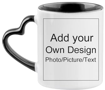 Tazza Personalizzata con Manico A Cuore Tazze Personalizzate con Foto e Testo Fai-da-Te Tazza da caffè in Ceramica da 12 Once Regalo di Compleanno per Coppia Black,350ML