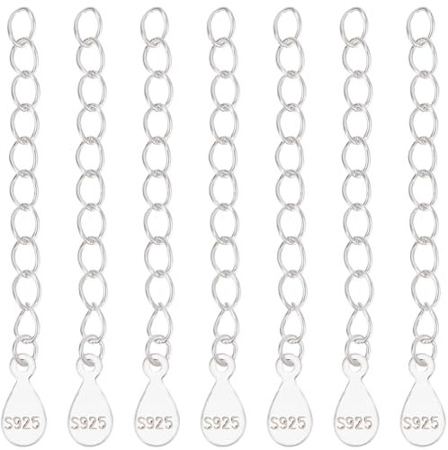 Beebeecraft 1 Box 10Pcs 925 Sterling Silver Chain Extender Necklace Bracelet Extension End Chains with Teardrop Chain Tabs S925 Stamp for Jewellery Making