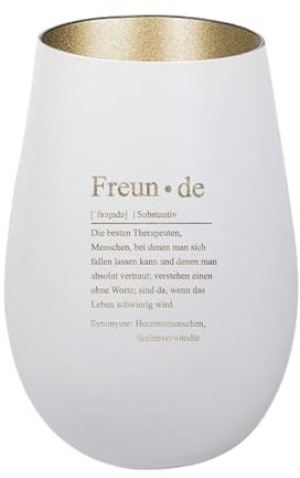 Der-Porzellan-Laden Windlicht mit Gravur Freunde Definition, Weiß Gold, Teelichthalter aus Glas mit Spruch, Tischdeko modern