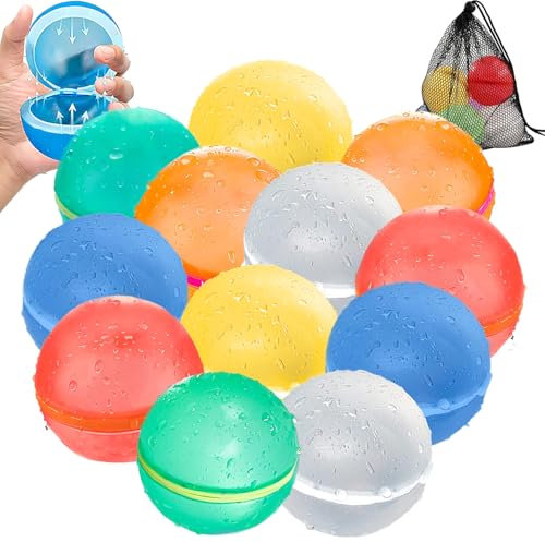 Reusable Magnetic Water Balloons, 12PC Refillable Water Bomb Splash Balls Self Sealing Quick Fill, Water Bomb for Summer Garden Pool Beach Outdoor Toys, Outside Summer Fun Party