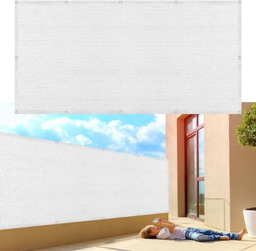 Brise Vue Balcon 100 x 1000 cm Blocage des UV, Vent Protection Toile de Balcon Brise Vue Jardin avec Oeillets et Cordons, Facile a Poser pour Balcon Jardin Patio Terrasse, Blanc